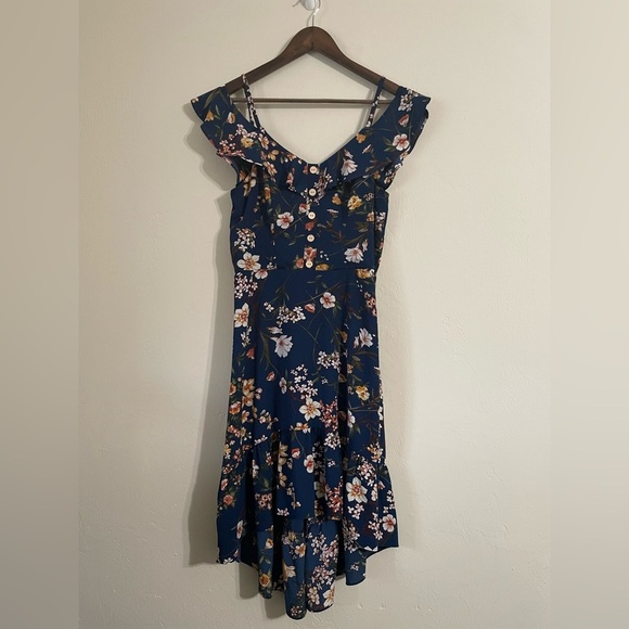 By & By High-Low Floral A-Line Summer Sun Dress with a Drop Shoulder - Picture 1 of 4